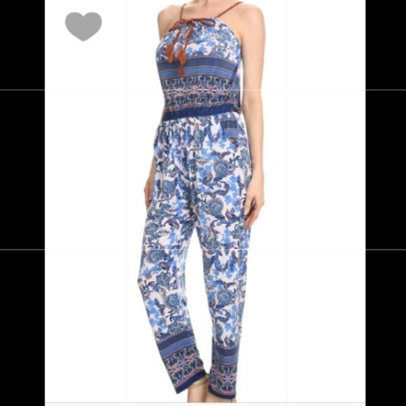 Beach Yoga Palazzo Lounge Jumpsuit Blue - Picture 2 of 4